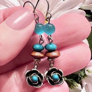 Silver And Turquoise Drop Pierced Earrings NWOT